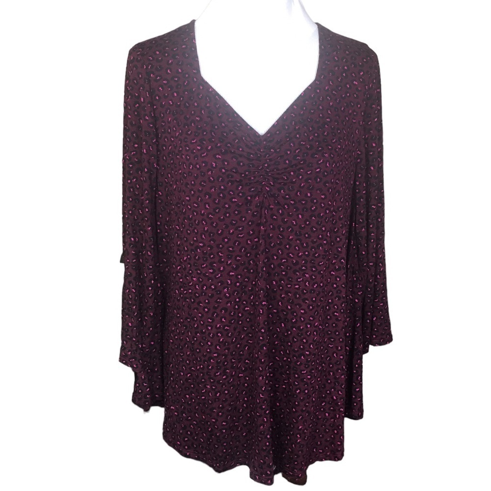 New Lane Bryant Swing Top Size 18/20 Ruched 3/4 Sleeve Leopard Cheetah Print